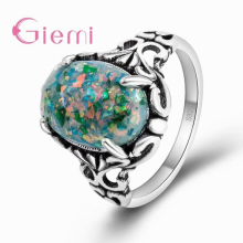 Large Charming Colorful Opal Rings Crystal Finger Bague for Women Party Decoration 925 Sterling Silver Jewelry