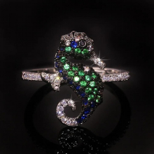 Creative Retro Irregular Ocean Element Bird Snake Round Sapphire Emerald Full Diamond Couple Ring For Women Wedding Gift Jewelry