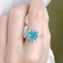 Creative 18K Paraiba Heart Shape Full Diamond Couple Ring For Women Lover Sapphire Geometric Valentine Jewelry