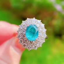 Delicate Paraiba Flower Oval Sapphire Full Diamond Couple Ring For Women Zircon Silver Plated Gift Jewelry