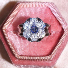 Floral Round Sapphire Full Diamond Couple Ring For Women Geometric Silver-Plated Gift Party Jewelry