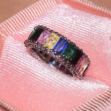 Vintage Unique Rainbow Couple Ring For Women Collection Sapphire Emerald Rectangular Diamond Gift Party Jewelry