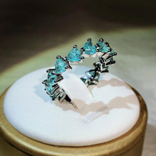 Paraiba Heart Shape Sapphire Full Diamond Couple Ring For Women Zircon Silver Plated Gift Jewelry