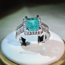 Square Paraiba Full Diamond Couple Ring For Women Geometric Sapphire Zircon Silver Plated Engagement Jewelry