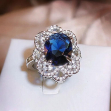 925 Sterling Silver Cubic Zirconia Ring Lab Sapphire Retro Engagement Wedding Finger Cocktail Party Accessories