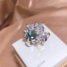 Oval Sapphire Three Square Full Diamond Couple Rings For Women Flowers Geometric Christmas Banquet Gift Jewelry