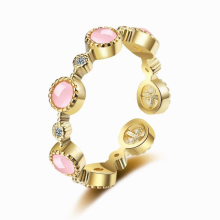 925 Silver Minimalist Round Pink Opal Zircon 18K Opening Tail Ring for Women Lovely Jewelry Drop