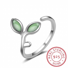 Lekani 925 Sterling Silver Green Opal Leaves Buds Open Rings For Women High Creative Fine Jewelry