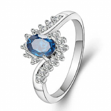 Women Rings 925 Silver Jewelry Oval Shape Sapphire Zircon Gemstone Finger Ring for Wedding Party Gift Ornaments