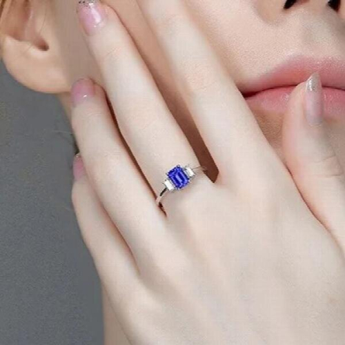 temperament rectangular simulation sapphire open ring female