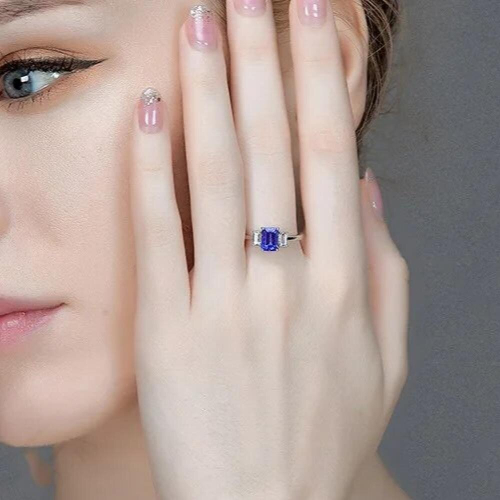 temperament rectangular simulation sapphire open ring female 1