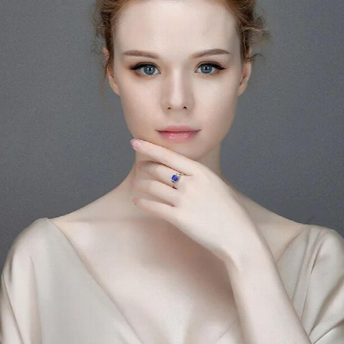 temperament rectangular simulation sapphire open ring female 2