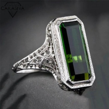 Womens 925 Vintage Thai Silver Ring with Emerald Engagement wedding jewelry