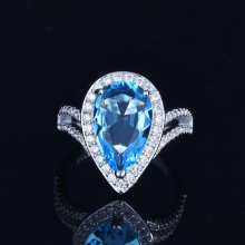 Creative Water Drop Sea Lab Sapphire Ring Women Silver Ring Wedding Bridal Jewelry Party Ring