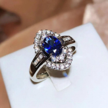 Sapphire Oval Shape Full Diamond Open 925 Silver Ring for Women Oval Geometric Gift Jewelry