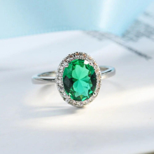 Female Jewelry Silver Round Emerald Mosaic Cubic Zircon Finger Rings for Women Promise Wedding Jewelry Gift