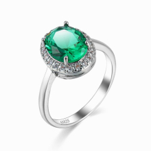 Round Female Emerald Zircon Gemstone Silver Ring For Women Jewelry Prom Wedding Engagement Rings Gift