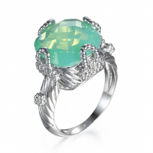 Created Green Fire Opal Green Zircon Silver RingWholesale Style For Women Jewelry