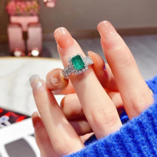 Colorful Treasure Emerald Ring Female Bling Inlaid Full Diamond Tourmaline Ring Party Birthday Jewelry Gift