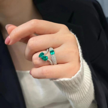 Fancy Green Emerald Ring Opening Full Diamond Temperament Set Zirconia Irregular Ring Female Wedding Party Gift