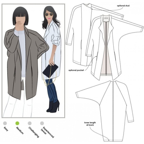 Style Arc Riley Coat Sewing Pattern MLJW030L - Women Sizes 18-30, Unlined Raglan Coat (Intermediate)