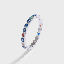Creative Rainbow Devils Eye Emerald Orange Couple Ring For Women Sterling Silver Gift Jewelry