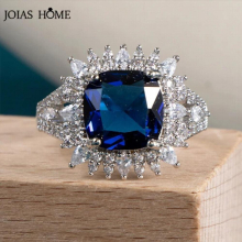 JoiasHome Silver 925 Jewelry With Zircon Sapphire Rings For Women Bridal Wedding Party Female Accessories Size6-10