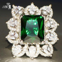 YaYI Fine Jewelry Princess Cut Emerald Gemstones Zircon Silver Engagement Wedding Girls Party Rings 961