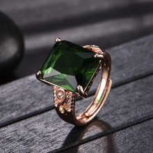 Anillos Yuzuk Vintage Geometric Square Emerald Tourmaline Rose Plated Opening Wedding Engagement Ring For Women Jewelry