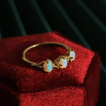 Natural Opal Stacking Resizable Ring for Women 925 Sterling Silver 14K Plated Geometric Jewelry
