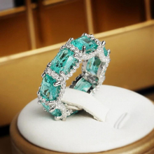 Paraiba Sapphire Princess Cut Full Diamond Couple Ring For Women Geometric Zirconia Engagement Bridal Gift Jewelry