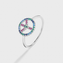 Creative Rainbow Collection Cross Full Diamond Couple Ring For Women Emerald Pink Round Sterling Silver Gift Jewelry