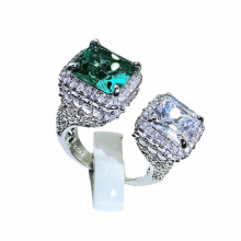 Creative Colorful Treasure Square Emerald Full Diamond Open Adjustable Couple Ring For Women Green Anniversary Gift Jewelry