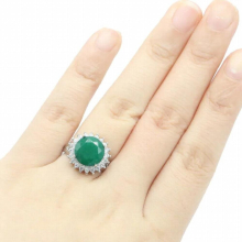 16x16mm Lovely Round 4g Real Green Emerald CZ Daily Wear Gift Engagement Silver Rings Drop