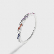 Classic Rainbow Twisted Rope Sapphire Amethyst Full of Diamonds Couple Ring For Women Sterling Silver Gift Jewelry