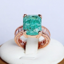 Creative 18K Rose Rectangular Paraiba Couple Ring For Women Geometric Emerald Gift Party Jewelry