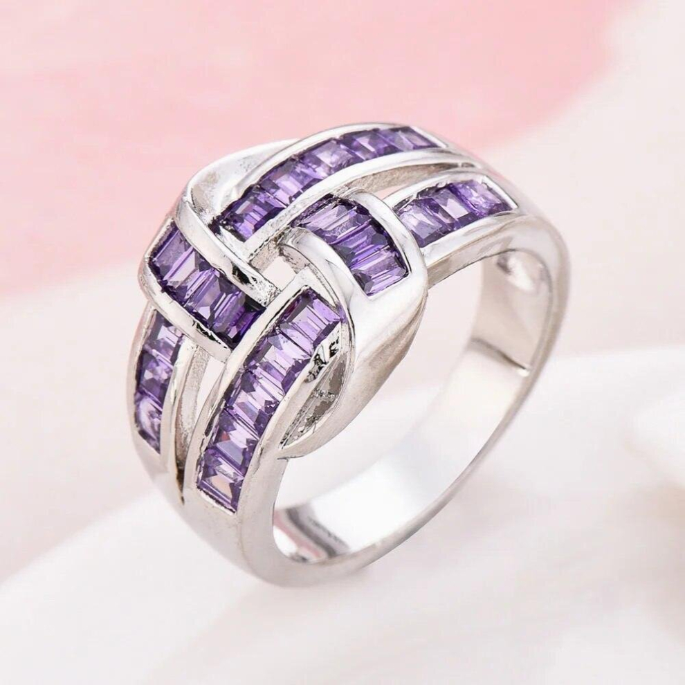 Engagment sterling silver Ring Cross purple Crystal Cubic Zirconia CZ Band Wedding Rings For Women