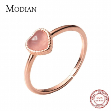 Romantic Pink Opal Hearts Rose Open Adjustale Rings for Women Fine Jewelry Gift