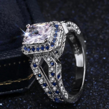 925 Silver Ring with Sapphire Zircon Gemstones Jewellery for Women Wedding Engagement Party Wholesales
