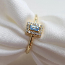 Sterling Silver 952 Diamond Sapphire Small Square Ladies Ring Open Light Couple Wedding Engagement Jewelry