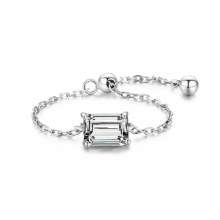 Adjustable Emerald Cut Clear CZ Ring Classic 925 Sterling Silver Chain Link Female Rings For Women Wedding Jewelry