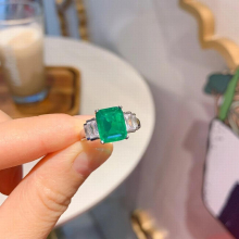 Princess Cut Lab Emerald Stone Jewelry Women Silver Wedding Engagement Stone Rings