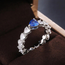 JoiasHome Womens Ring For Anniversary Silver 925 Jewelry Full Gemstone Heart Shaped Sapphire Zircon Size6-10 Gift