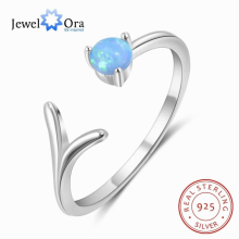 JewelOra Minimalist 925 Sterling Silver Resizable Opal Rings for Women Female Adjustable Wedding Ring Silver 925 Jewelry