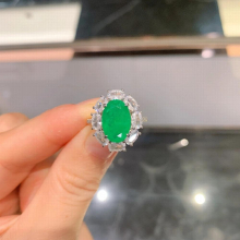 8*12mm Lab Emerald Stone Silver for Female Vintage Open Finger Ring Promise Accessories