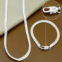 925 Stamped Silver 6MM full chain Necklace Bracelet Jewelry For Women Men Sets Wedding Gift 45/50/55/60cm