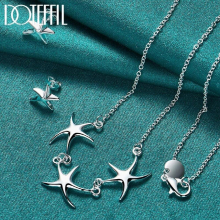 2pcs 925 Sterling Silver Star Pendant Necklace Earring Set For Woman Man Wedding Engagement Party Jewelry