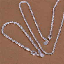 925 Sterling Silver Bracelets necklace Jewelry sets for men women 4MM twisted rope chain Party