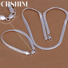 925 silver Christmas European retro 6MM flat chain necklace bracelets For man women jewelry sets S085