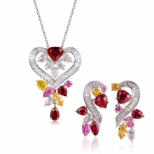 925 Silver Romantic Heart Shape Drop Earrings Necklace Bling Zircon Crystal Women Wedding Banquet Jewelry